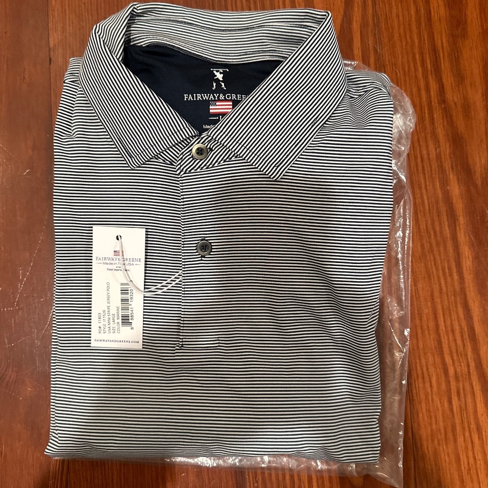 Men’s Fairway and Greene mini stripe. Navy/White
